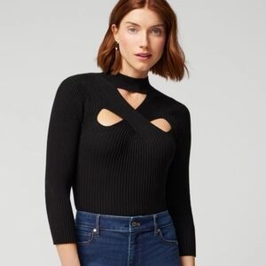 White House Black Market Black Cutout Ribbed Sweater Size Medium